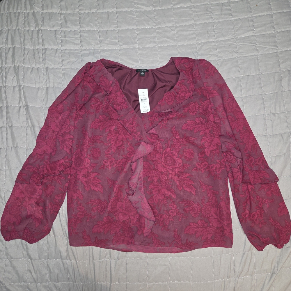 Ann Taylor Burgundy Floral Blouse